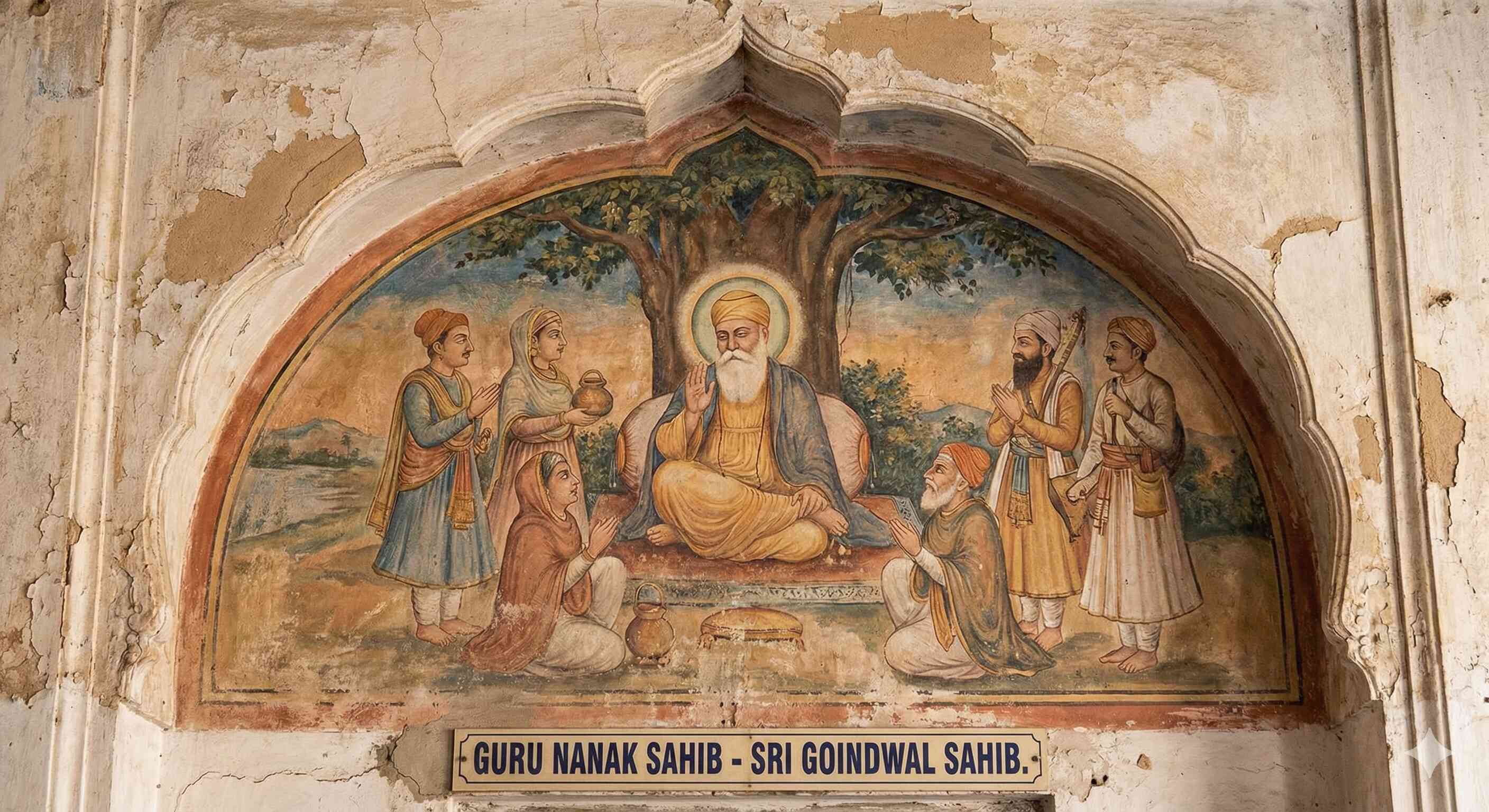 Fresco of Guru Nanak at Sri Goindwal Sahib